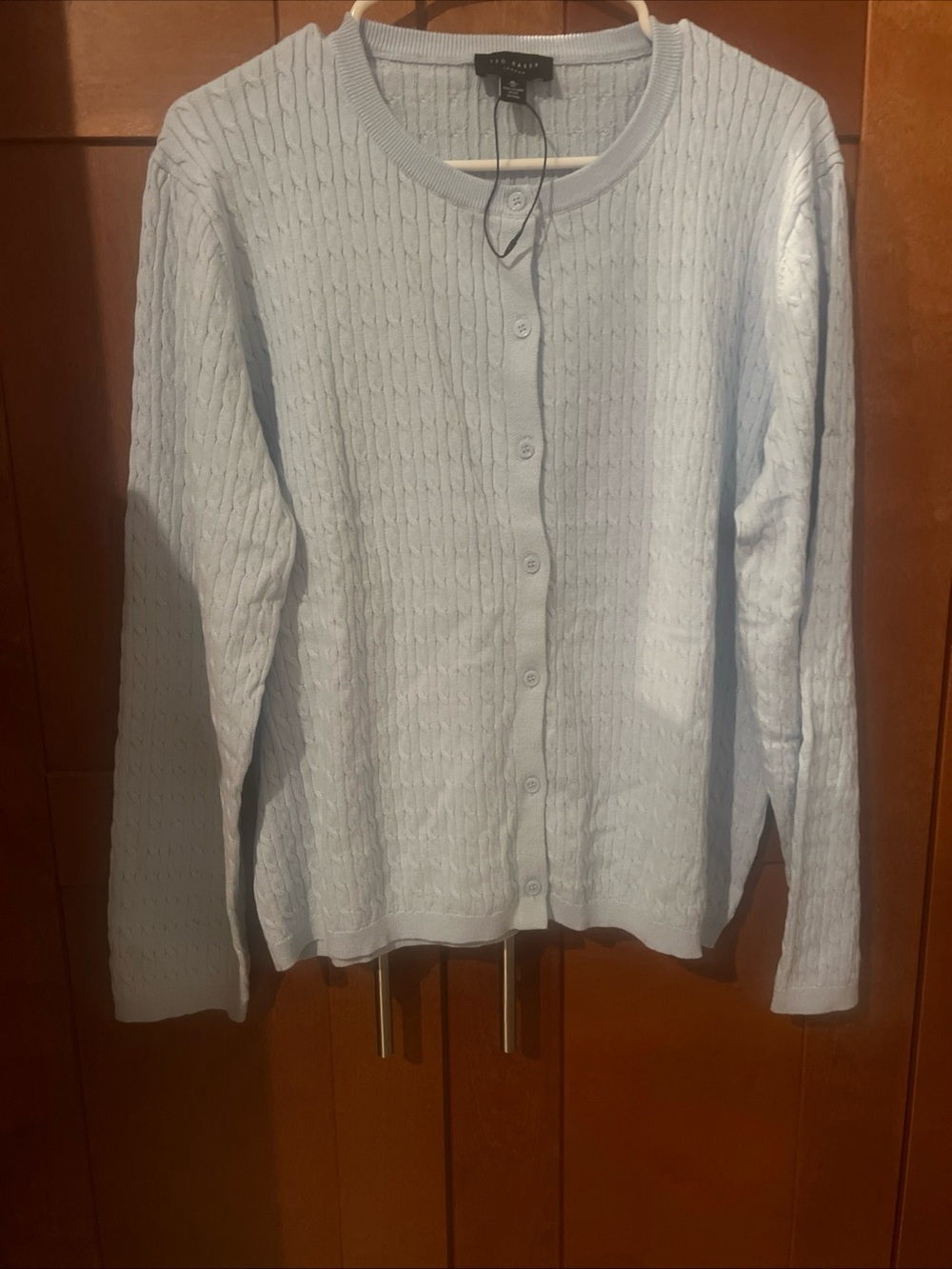 TED Baker Women’s 100% Cotton Cable Knit Cardigan Sweater Light Blue XXL